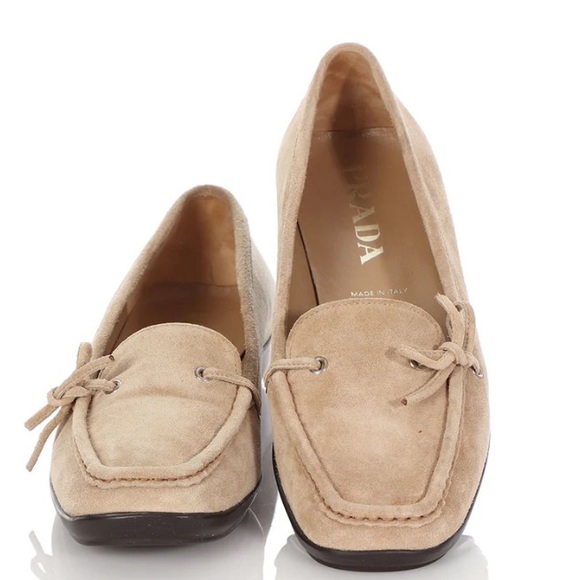 Prada Beige Suede Moccasin Loafers 38 - Picture 1 of 7